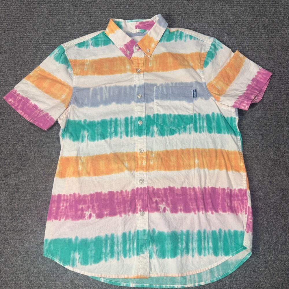 Chubbies Shirt Mens Small Multicolor Stripe Tie Dye Short Sleeve Button Up